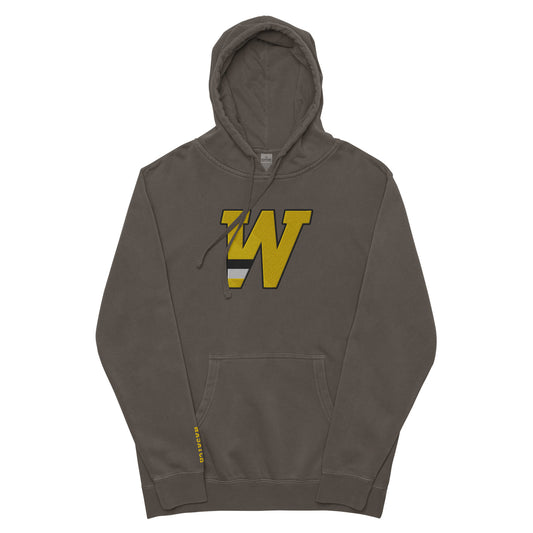 Unisex Vintage Embroidered "W" Pigment-Dyed Hoody